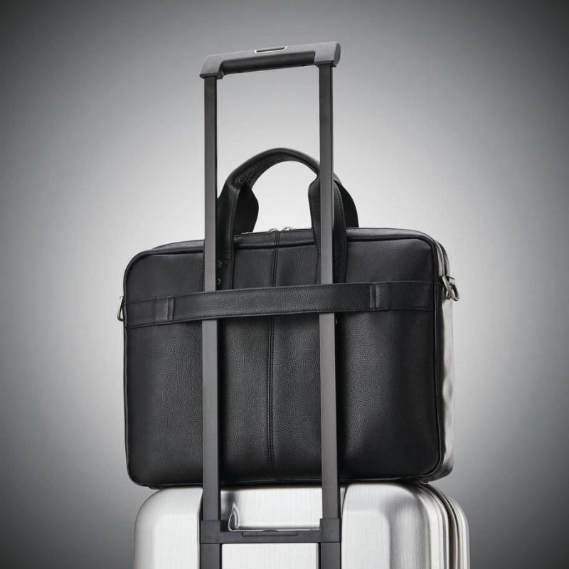 Servieta Samsonite Clasici Piele Slim Negrii | FKW21D-815