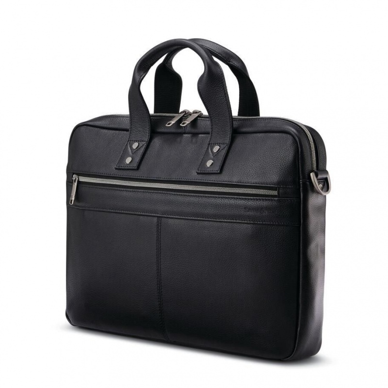 Servieta Samsonite Clasici Piele Slim Negrii | FKW21D-815